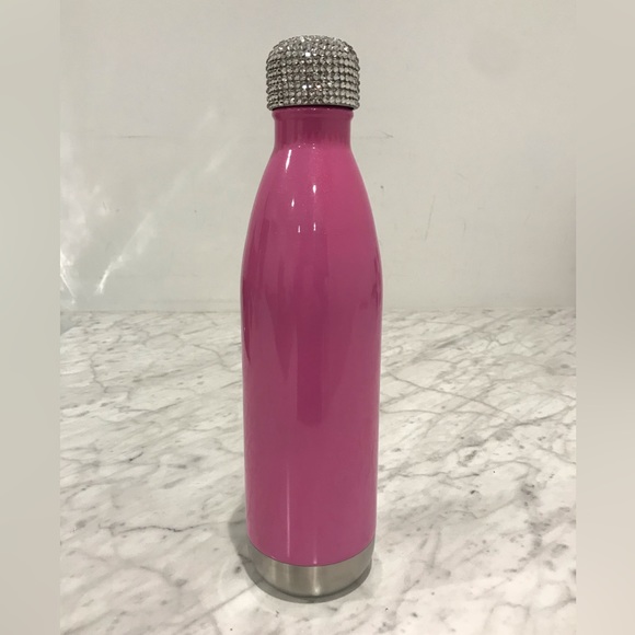 Pink Coated Stainless Steel Water Bottle 20 oz top - Swarovski crystals bling